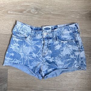 Old Navy girls denim cut off shorts with pineapple and palm tree print size 12
